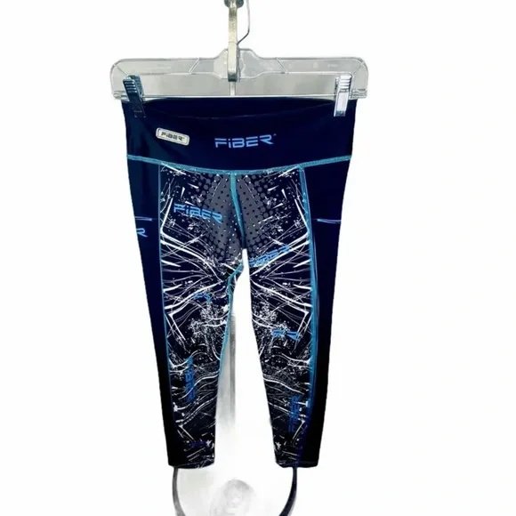 Fiber Colombiana Leggings Compression Slimming One Size Black and Blue EUC - Picture 10 of 14